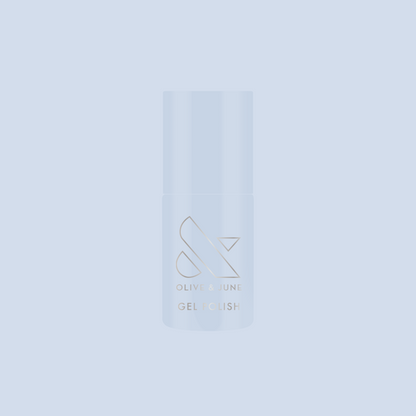 BP - Gel bottle displayed on a soft icy blue background representing a long-lasting gel polish by Olive and June