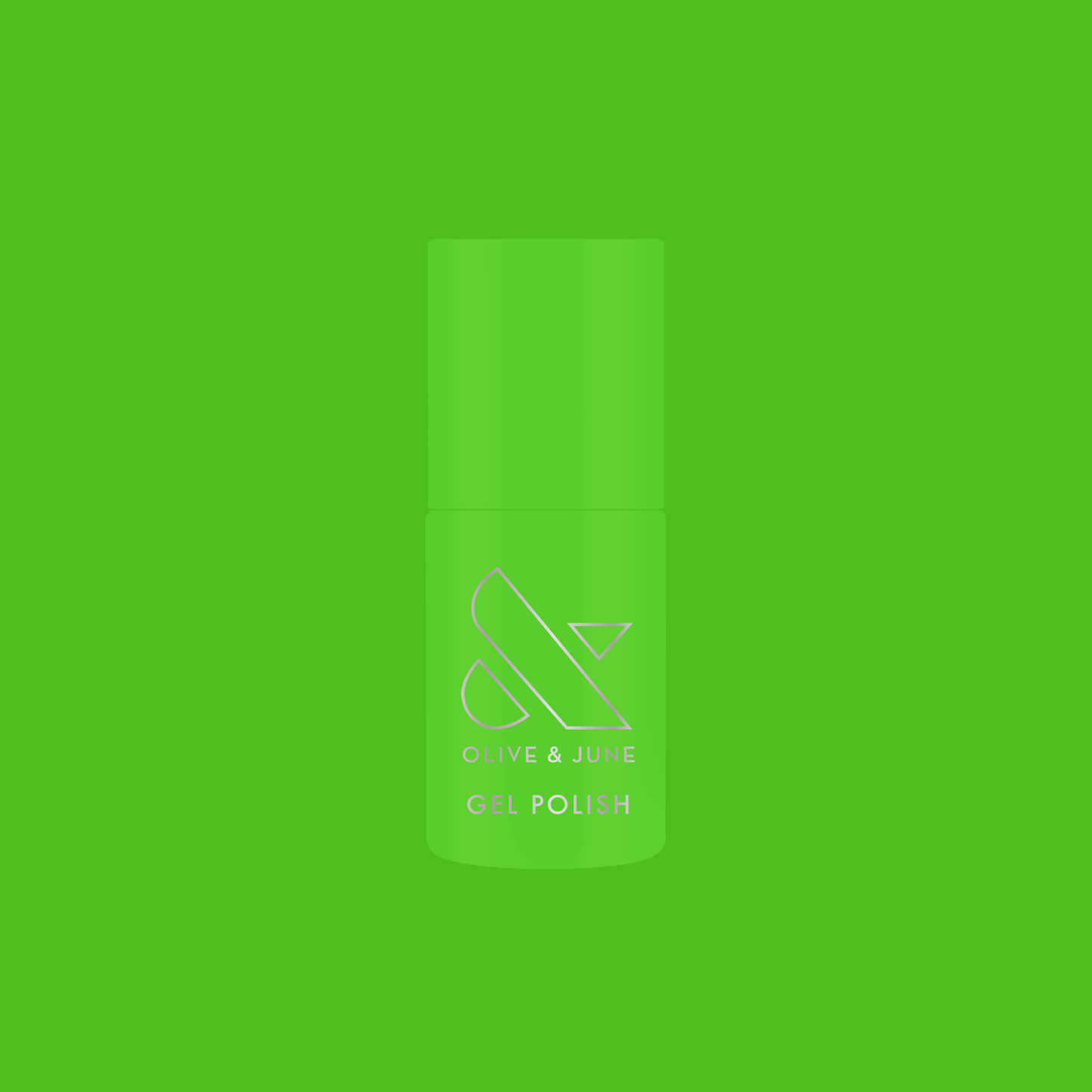 Cancel My Return Flight - Gel nail polish bottle in electric lime shade with Olive and June logo on vibrant background