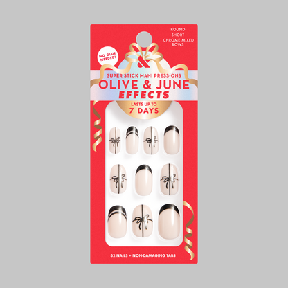 Chrome Mixed Bows - Tab Press-On | Short | Round