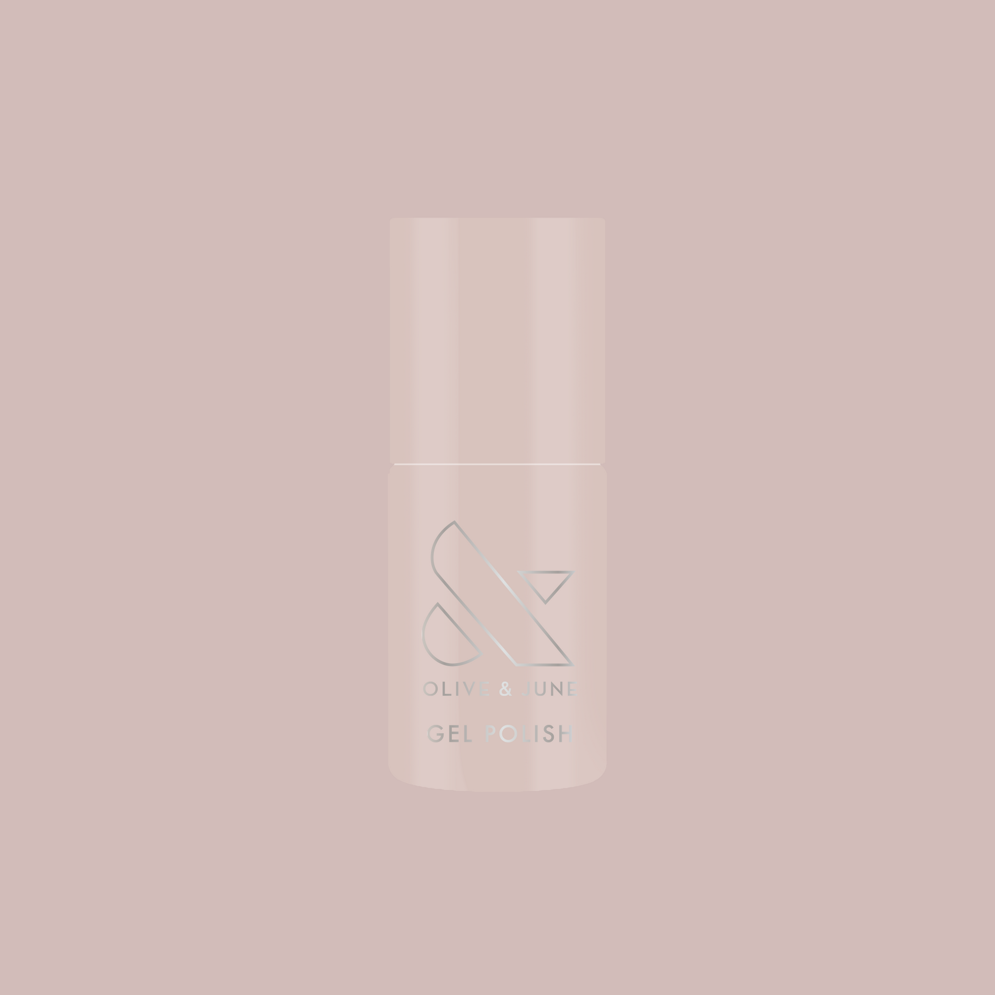 Bottle of LHG - Gel polish in muted grey neutral with a subtle pink undertone on soft matching background
