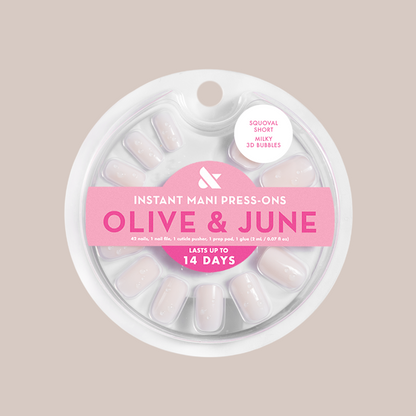 Milky 3D Bubbles - Press-On | Short | Squoval sheer milky nails with raised bubble accents for easy at-home mani