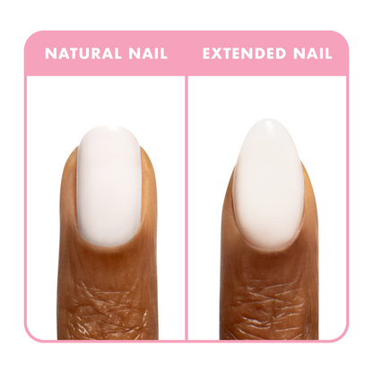 Sugar Glow - Builder Gel shown on natural and extended nails with sheer milky white gel polish finish