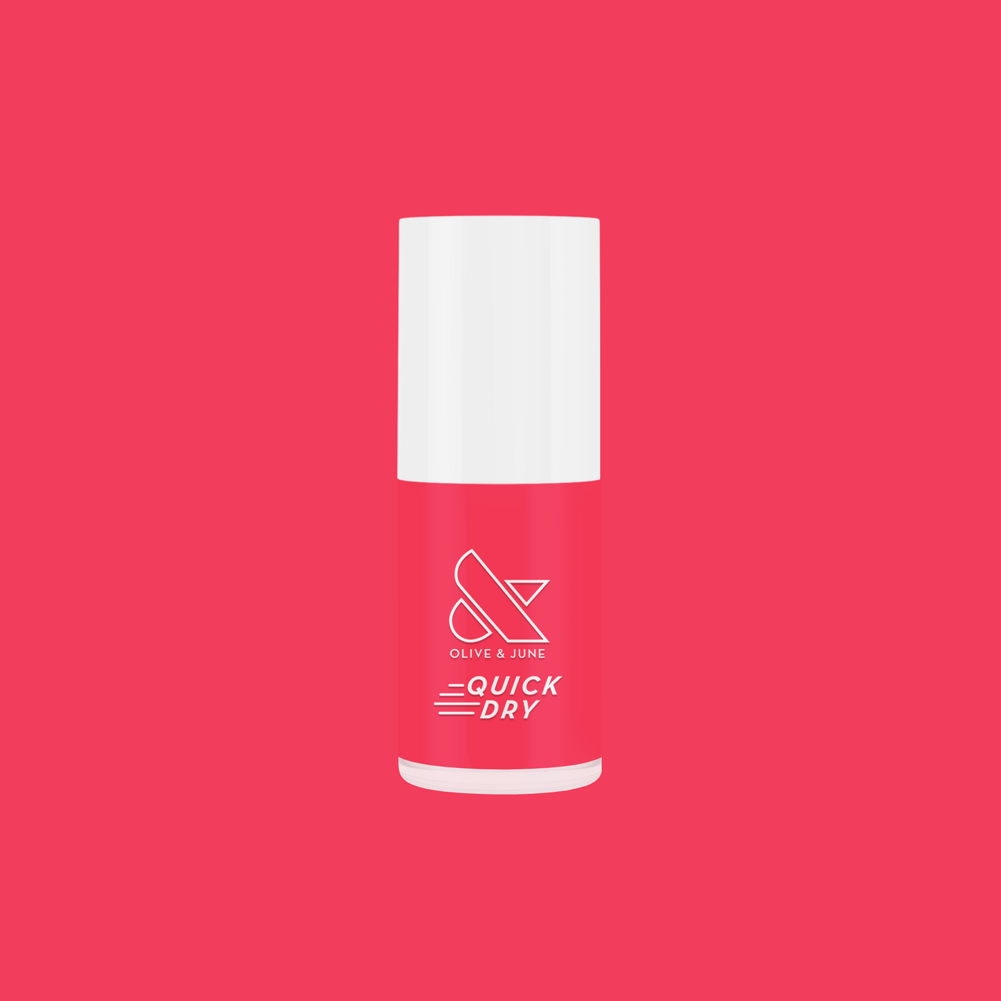 Pomodoro quick dry nail polish bottle in vibrant pinky-tomato red shade on matching solid background