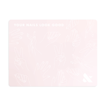 Silicone Painting Mat in soft pink with line art hands and "Your Nails Look Good" text for manicure workspace protection